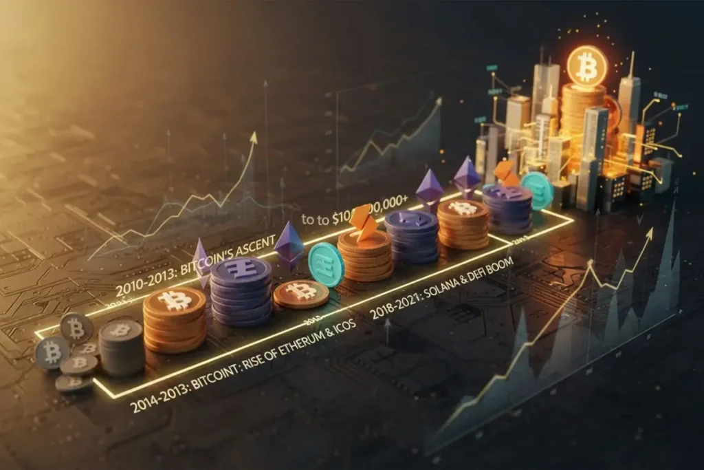 Как ранние инвесторы заработали на Bitcoin, Ethereum и Solana: хронология роста Как ранние инвесторы заработали на Bitcoin, Ethereum и Solana: хронология роста